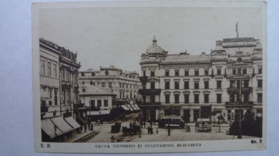 BUCURESTI -CALEA VICTORIEI SI B-DUL ELISABETA - SEPIA - PERIOADA INTERBELICA foto