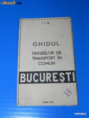 ghidul TRASEELOR DE TRANSPORT IN COMUN BUCURESTI IUNIE 1966. itb foto