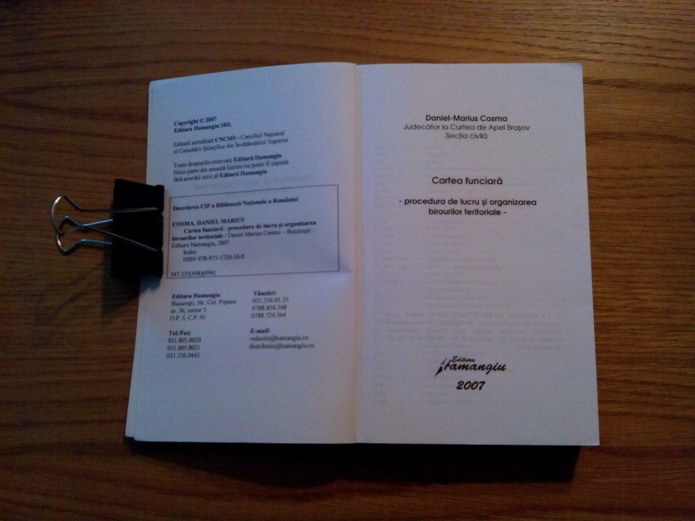 CARTEA FUNCIARA * Procedura de Lucru si Organizarea Birourilor Teritoriale,  2007, Alta editura | Okazii.ro