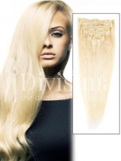 Extensii Blond Cenusiu Clip-On Par Natural + Perie Profesionala pentru Extensii foto