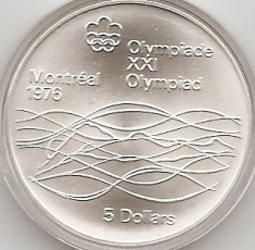 Canada 5 Dolari 1975 - Swimming, Argint 24.3g/925, KM-100 UNC !!! foto