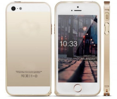 Bumper auriu aluminiu Iphone 5 5G + folie protectie ecran foto
