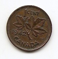 Canada 1 Cent 1942 George VI (with IND IMP) KM-32 foto