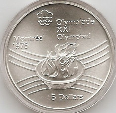 Canada 5 Dolari 1976 - Olympic Flame, Argint 24.3g/925, KM-110 UNC !!! foto