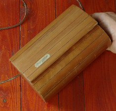 Vintage - Geanta Pagani de umar tip poseta din lemn si curea tip snur din piele foto