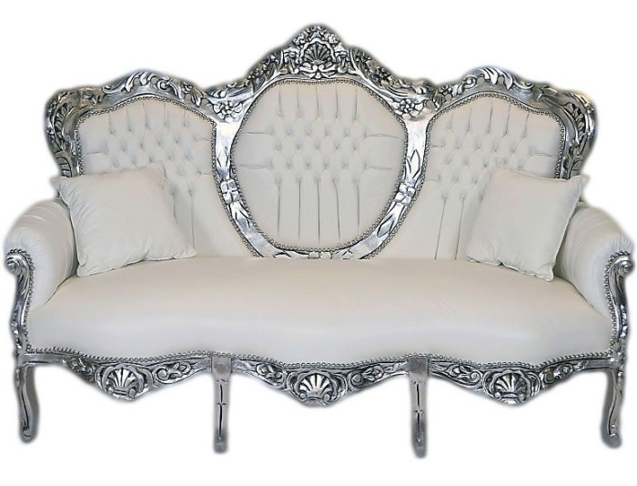 SOFA DIN LEMN MASIV ARGINTIU CU TAPISERIE ALBA foto mare SOFA DIN LEMN MASIV ARGINTIU CU TAPISERIE ALBA foto mare