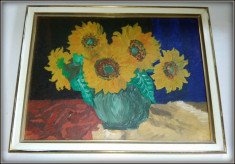 Tablou - ulei pe carton Vaza cu Floarea Soarelui - amator foto