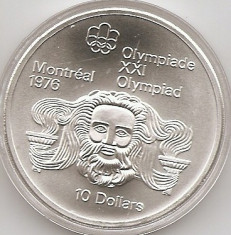 Canada 10 Dolari 1974 -Head of Zeus, Argint 48.6g/925, KM-93 UNC !!! foto