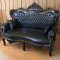 SOFA DIN LEMN MASIV NEGRU CU TAPITERIE NEAGRA