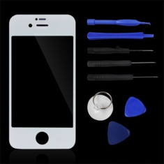 Sticla display fata pentru iPhone 4 alb cu kit unelte + folie protectie cadou foto