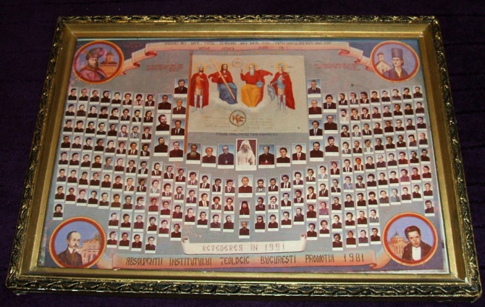Tablou inramat Institutul Teologic promotia 1981, fotografie absolventi Teologie