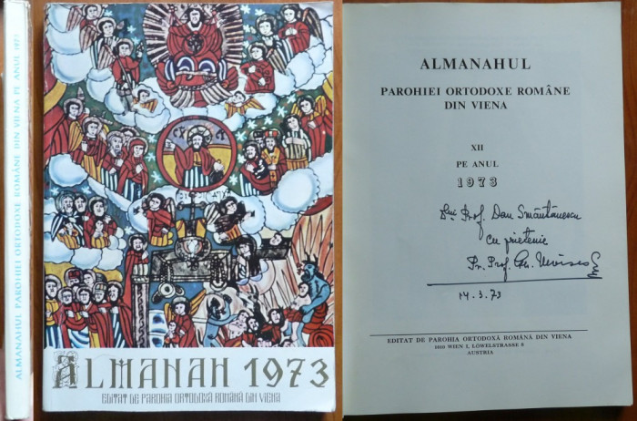 Almanahul Parohiei Romane Ortodoxe din Viena , 1973 , cu autograful parohului