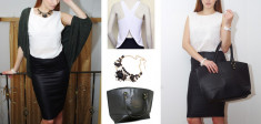 Outfit office complet - Dress and Go - fusta + geanta + colier + top + cardigan foto