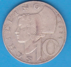 (1) MONEDA DIN ARGINT AUSTRIA - 10 SCHILLING 1959, 7,5 GRAME foto