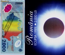 2000 lei 1999 SERII CONSECUTIVE eclipsa in pliant si plic BNR seria RARA 001A foto