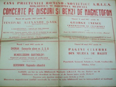 Casa prieteniei romano - sovietice A.R.L.U.S. concerte discuri benzi Enescu 1957 foto