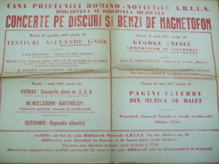 Casa prieteniei romano - sovietice A.R.L.U.S. concerte discuri benzi Enescu 1957