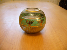 Vaza veche,vas sferic,bol din cristal, pt. plante aromate,marcat, pictat manual foto