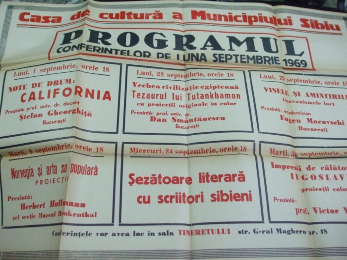 Sibiu casa de cultura program sezatoare scriitori sibieni Sibiu casa de cultura program sezatoare scriitori sibieni