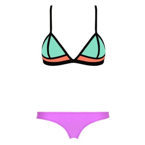 Costum de baie triangle sutien triunghi mov/bleu/negru, Alb, Doua piese, M  | Okazii.ro