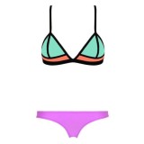 Costum de baie triangle sutien triunghi mov/bleu/negru, Alb, Doua piese, M