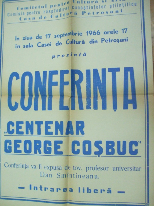 Conferinta centenar G. Cosbuc 1966 17 septembrie Petrosani