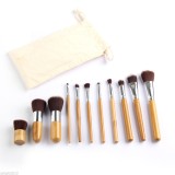 Cumpara ieftin Set 11 Pensule Machiaj / Make Up - Maner Bambus - Profesionale