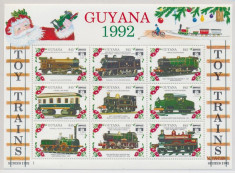 Guyana 1992 locomotive - bloc nestampilat MNH foto