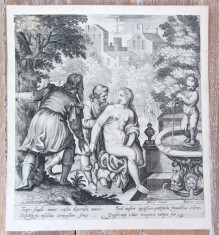 Cornelis Visscher &amp;quot;Susanna si batranii&amp;quot; gravura veche foto