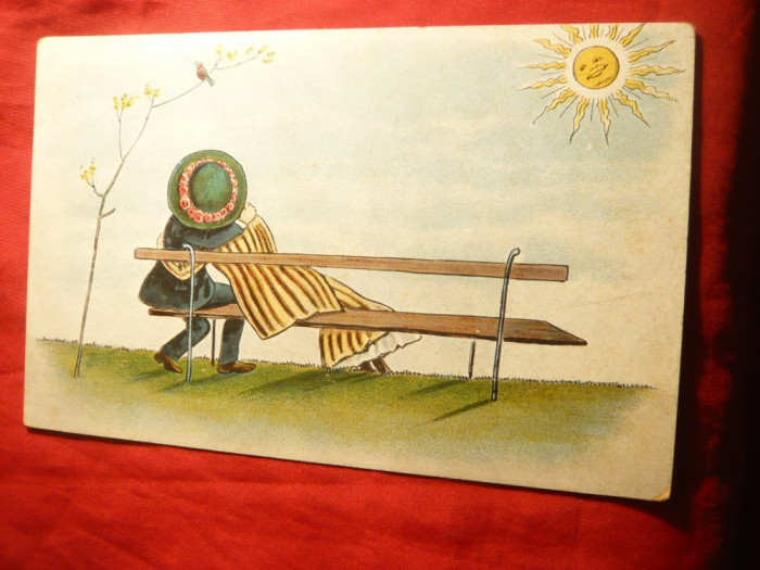 Ilustrata -Cuplu pe o banca , inc. sec.XX , color