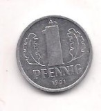No(5) moneda-GERMANNIA DDR- 1 Pfennig 1981, Europa, Aluminiu