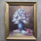 1953 Vaza cu liliac , tablou in miniatura pictat in ulei , pictura veche