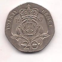 No(5) moneda- ANGLIA-20 Pence 1987 foto