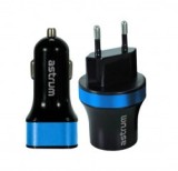 Incarcator 3in1 3.4A 5V cu cablu microUSB WC250 Blue Astrum, De priza si masina