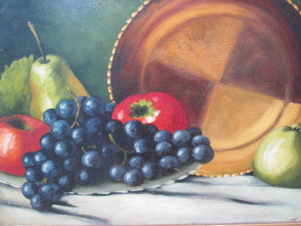 Natura statica , fructe , struguri si mere , ulei pe carton , tablou vechi,  Peisaje, Impresionism | Okazii.ro