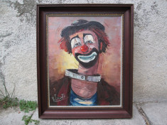 Portret de clown , clovn , arlechin , pictura pe panza foto