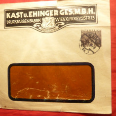 Plic circulat cu 30 halleri brun marca fixa ,Antet Kast Ehinger Ges MBH vigneta
