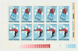 1972 ROMANIA Jocurile Olimpice Sapporo colita 10 timbre 55b &amp; 1.75 L schi, bob, Sport, Nestampilat