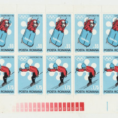 1972 ROMANIA Jocurile Olimpice Sapporo colita 10 timbre 55b & 1.75 L schi, bob