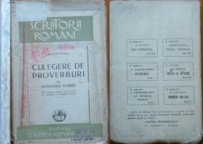 Anton Pann , Culegere de proverburi sau povestea vorbei , 1926 vol. 2