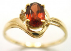 Inel aur galben 9k cu diamante si Natural Garnet ,marime 7(US) foto