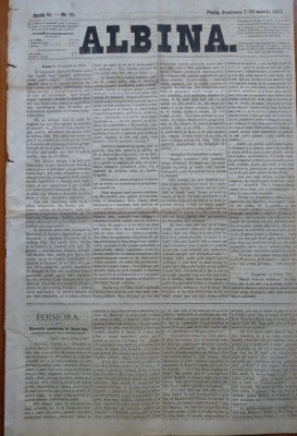 Ziarul Albina , nr. 21 , 1871 , Budapesta , in limba romana , Director V. Babes foto