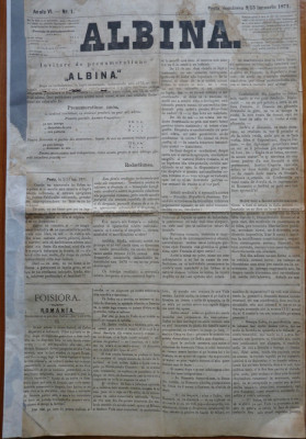 Ziarul Albina , nr. 1 , 1871 , Budapesta , in limba romana , Director V. Babes foto
