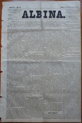 Ziarul Albina , nr. 22 , 1871 , Budapesta , in limba romana , Director V. Babes foto