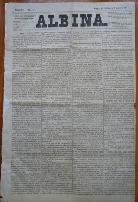 Ziarul Albina , nr. 18 , 1871 , Budapesta , in limba romana , Director V. Babes foto