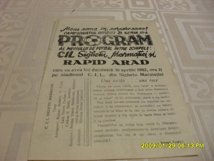 program CIL Sighet - Rapid Arad