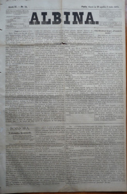 Ziarul Albina , nr. 34 , 1871 , Budapesta , in limba romana , Director V. Babes foto