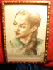 Tablou - Cap Indianca semnat Francois St&#039;Cerezi -creion si acuarela , 19x26 cm, Portrete, Carbune, Altul