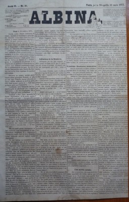 Ziarul Albina , nr. 36 , 1871 , Budapesta , in limba romana , Director V. Babes foto