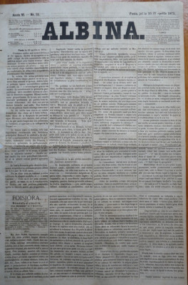 Ziarul Albina , nr. 31 , 1871 , Budapesta , in limba romana , Director V. Babes foto